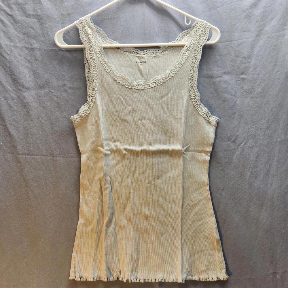 Garnet Hill Lace Frill Edge‎ Tank Light Gray Size Large NWOT